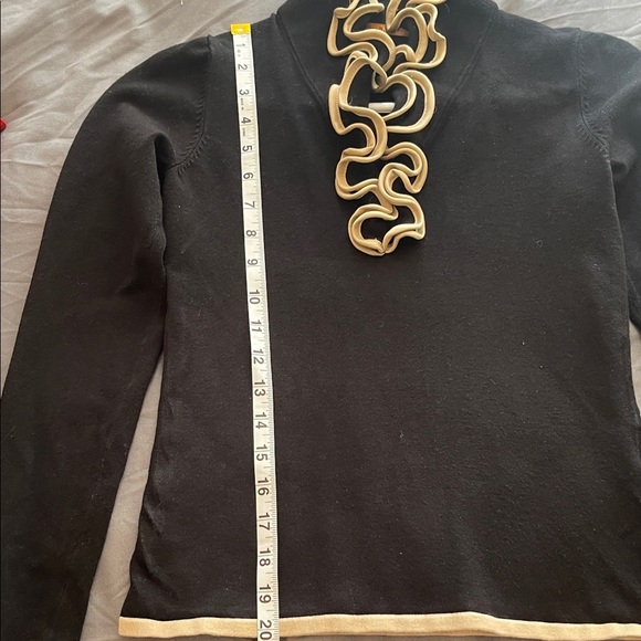 Bellini Black Sweater with Cream Ruffled Trim - Picture 5 of 7